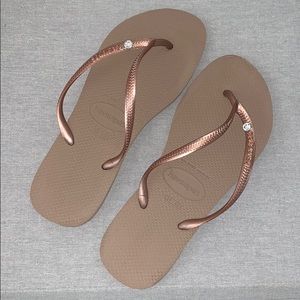 Havaianas Shoes - Havaianas Rose Gold Crystal Flip Flops Havaianas Shoes - Havaianas Rose Gold Crystal Flip Flops